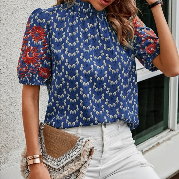 Boho floral embroidered puff sleeve blouse - Picture 5 of 5
